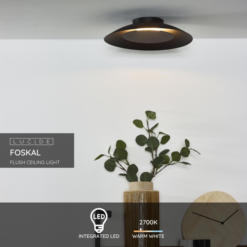 Lucide FOSKAL - Zapustené stropné svietidlo - Ø 34,5 cm - LED - 1x12W 2700K - Čierna